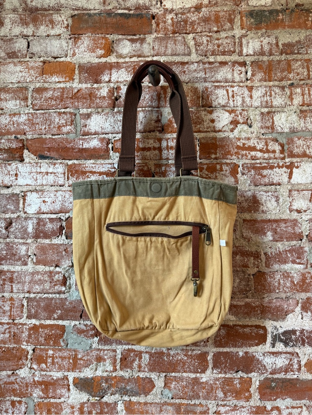 Duluth Trading Co. Brown Canvas Oil Cloth Tote Shoulder Bag Expandable Green - Picture 6 of 8